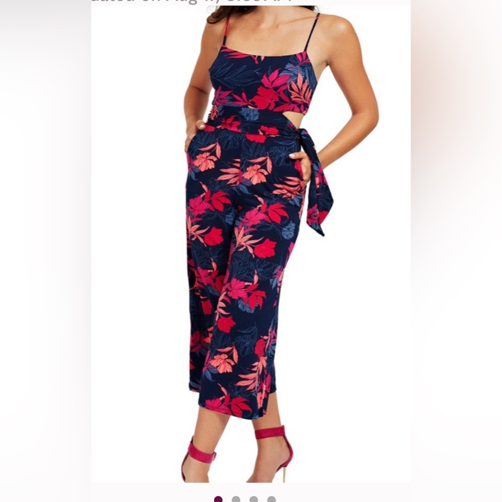 Guess Navy and Red Floral Jumpsuit